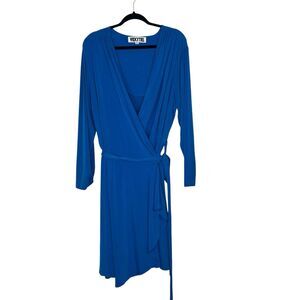Vicky Tiel Size 2X Wrap Dress Long Sleeve Royal Blue Liquid Knit